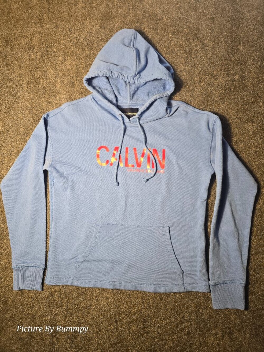Calvin Klein Jeans Light Blue Graphic Hoodie - Size Small